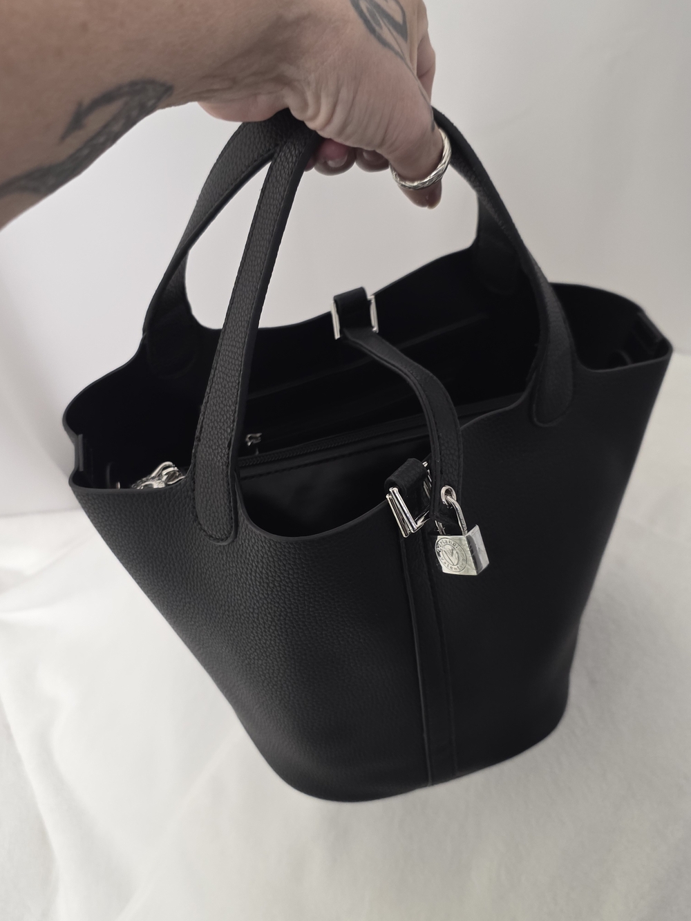 VALENTINO ORLANDI Black Bucket Tote with Silver